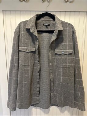 Express Gray Windowpane Shirt Jacket